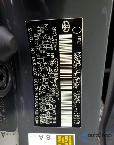 2024 Toyota Corolla Le z USA, uszkodzony, nr VIN JTDBCMFE7R3033020